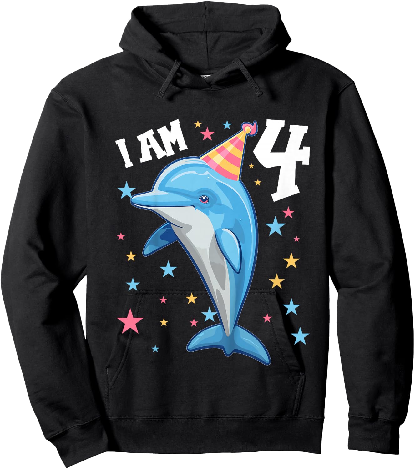 Kids 4 Years old Boy or Girl Dolphins 4th birthday Dolphin Hoodie - Hoodie | Black