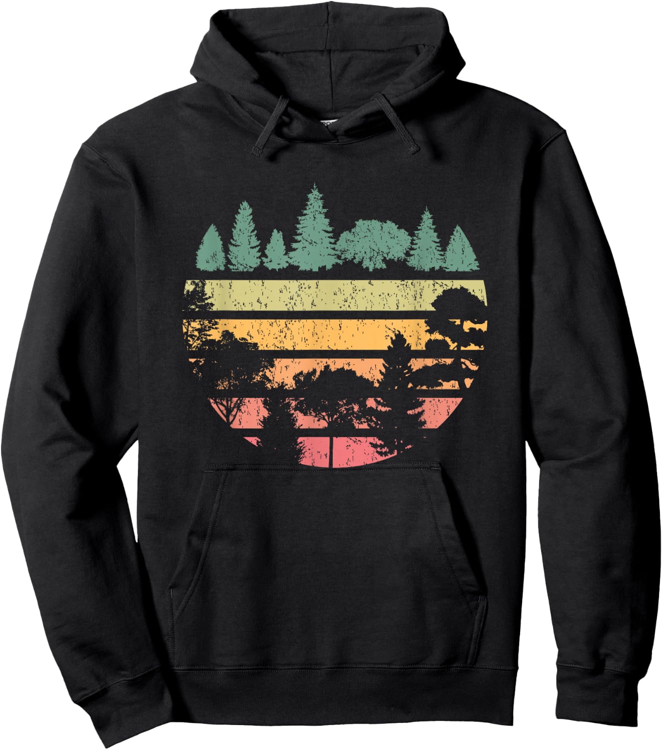 Forest Trees Retro Sunset Vintage Graphic Hiking Camping Hoodie - Hoodie | Black