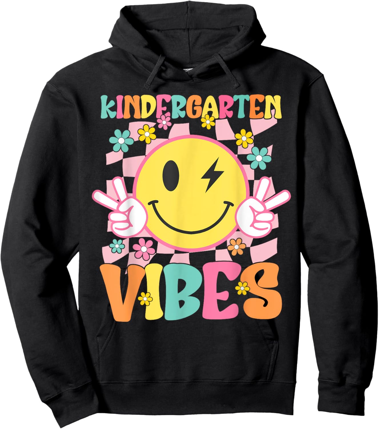 Kindergarten Vibes Smile Face Back to School Kindergarten Hoodie - Hoodie | Black