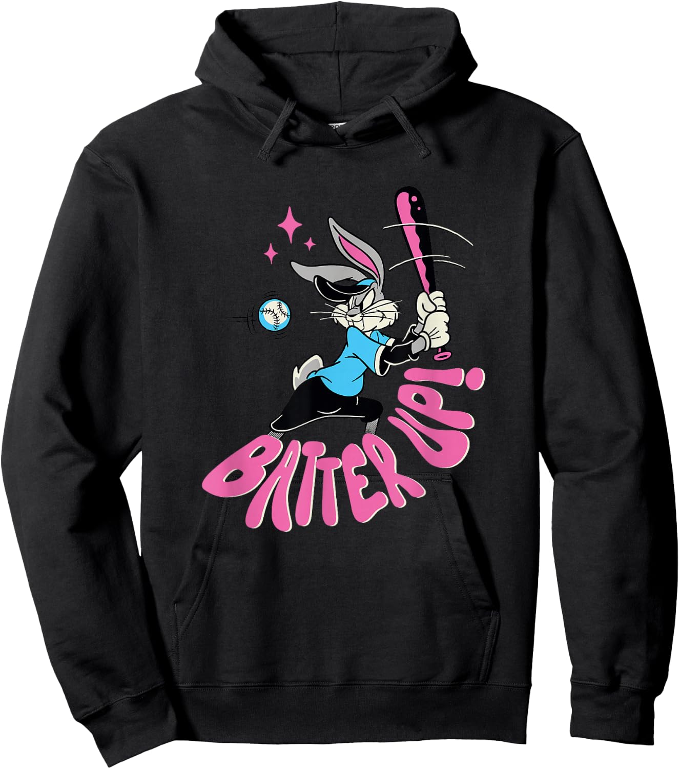 Looney Tunes Bugs Bunny Retro Vintage Baseball Batter Up Hoodie - Hoodie | Black
