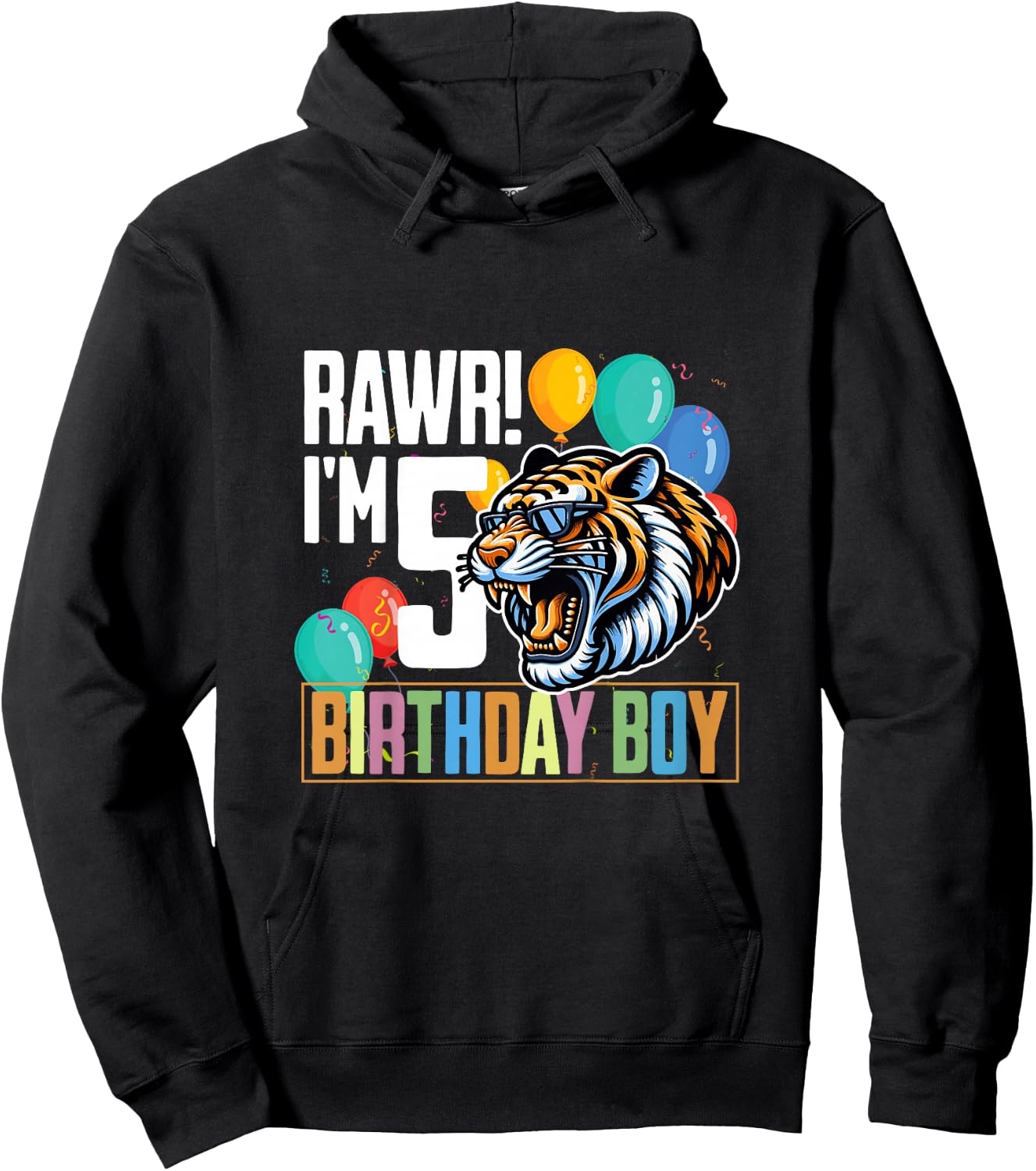 Tiger Rawr I'm 5 Year Old 5th Birthday Boy Hoodie - Hoodie | Black