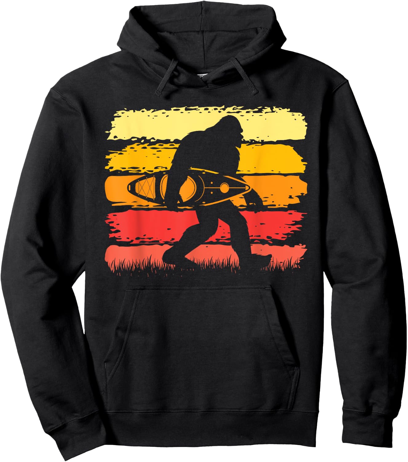 Retro Bigfoot Kayak Vintage Sasquatch Kayaking Hoodie - Hoodie | Black