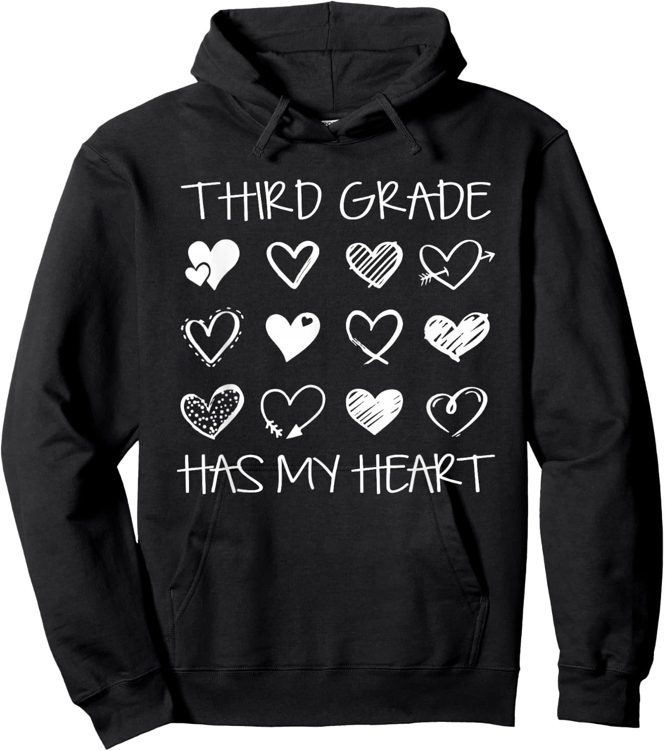 Vintage 3rd Third Grade Has My Heart Valentines Day Teacher Hoodie - Hoodie | Black