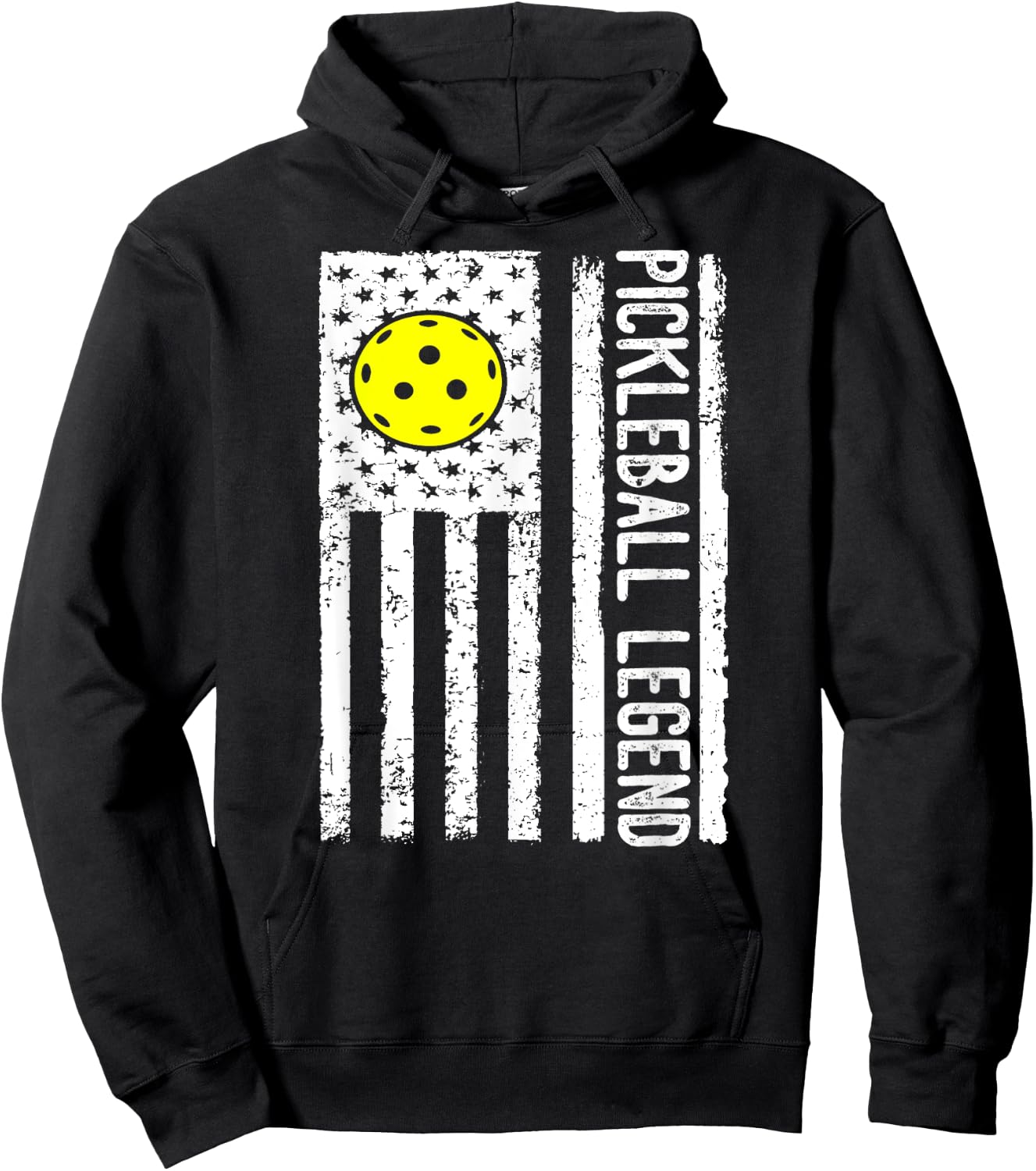 Pickleball Legend Distressed Pickleball Flag Men Women Kids Hoodie - Hoodie | Black
