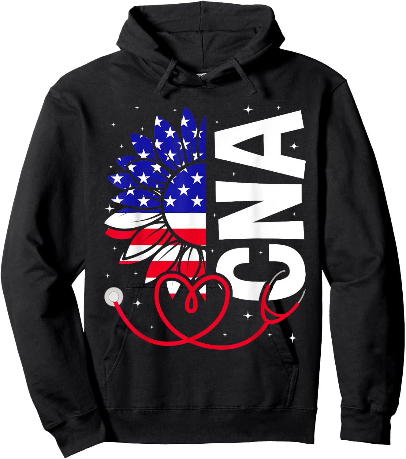 All American CNA Life American Flag Sunflower 4th Of July Hoodie - Hoodie | Black