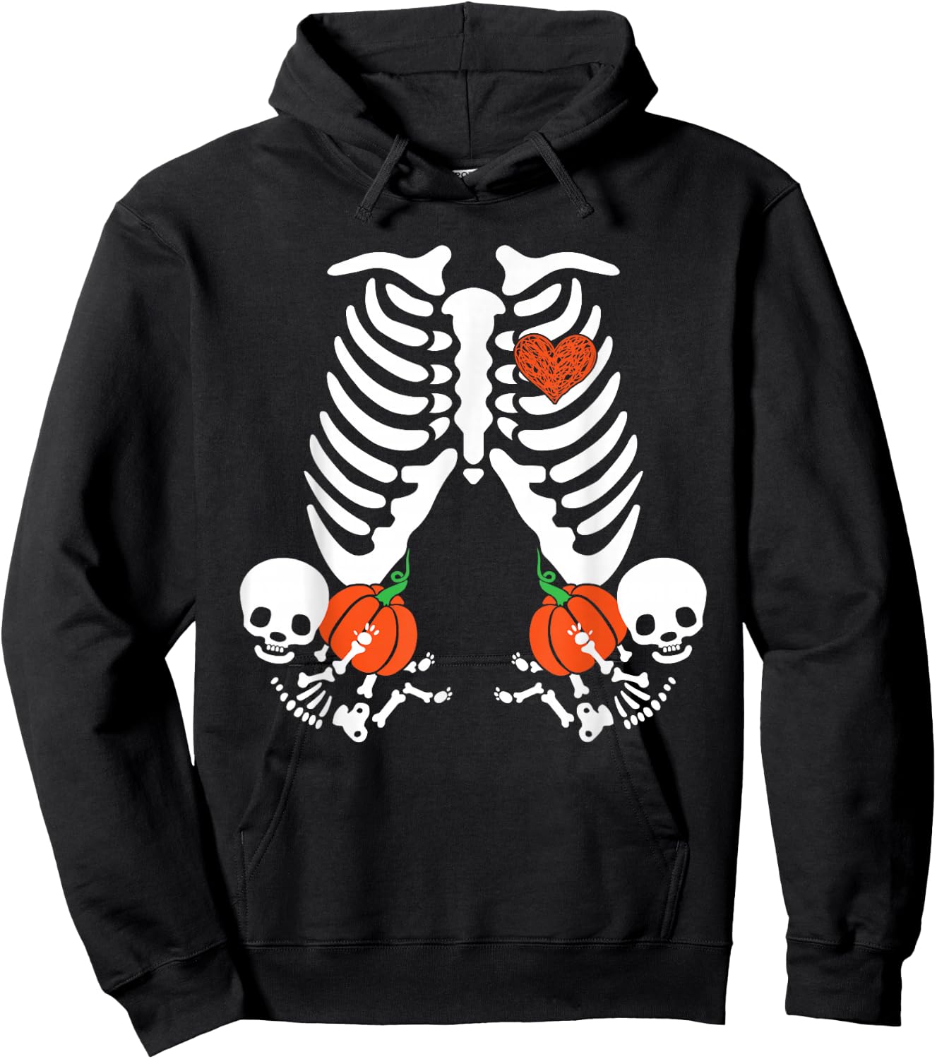 Pregnancy Announcement Skeleton Halloween Baby Pumpkin Twins Hoodie - Hoodie | Black