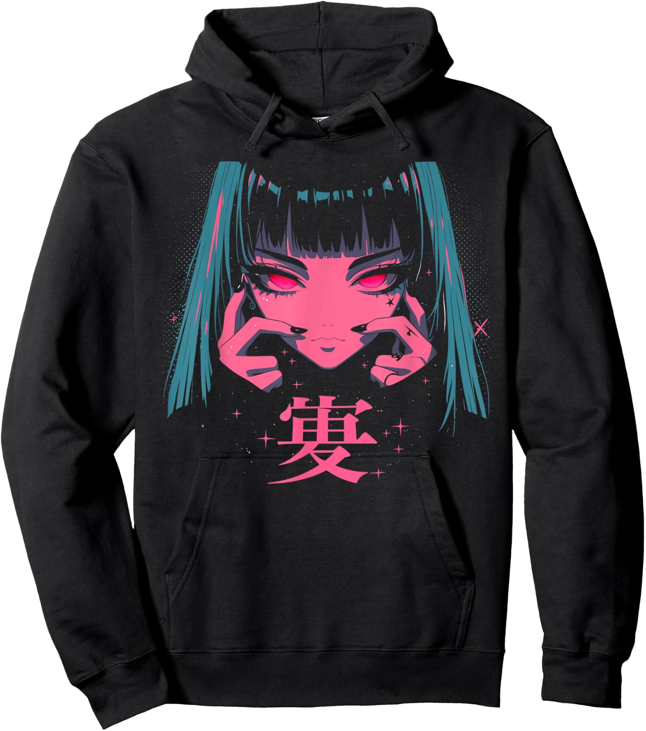 Goth Grunge Demon Anime Girl Waifu Horror Alt Aesthetic Hoodie - Hoodie | Black
