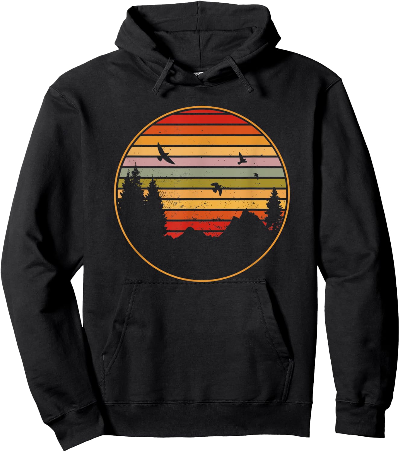 Vintage Retro Forest Sunset Circle Camping Mountain Hoodie - Hoodie | Black