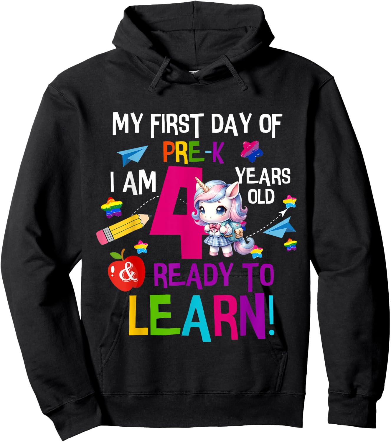 Cute My First Day Of Pre K I Am 4 Years Old Girls Kids Boys Hoodie - Hoodie | Black