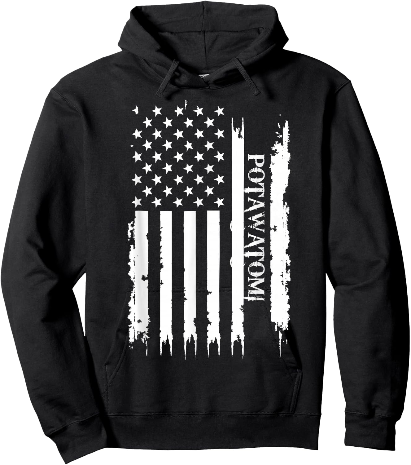 Potawatomi United States Distressed w US Flag Hoodie - Hoodie | Black