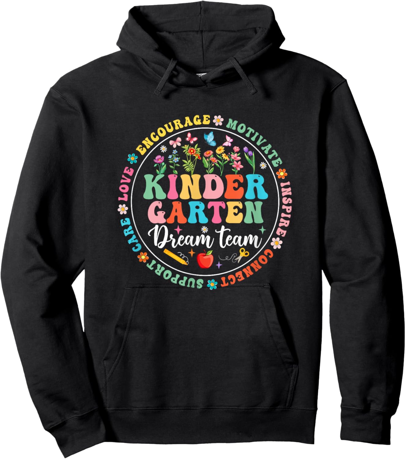 Kindergarten Dream Team Back To School Teacher Flower Women Girls Kids Hoodie - Hoodie | Black