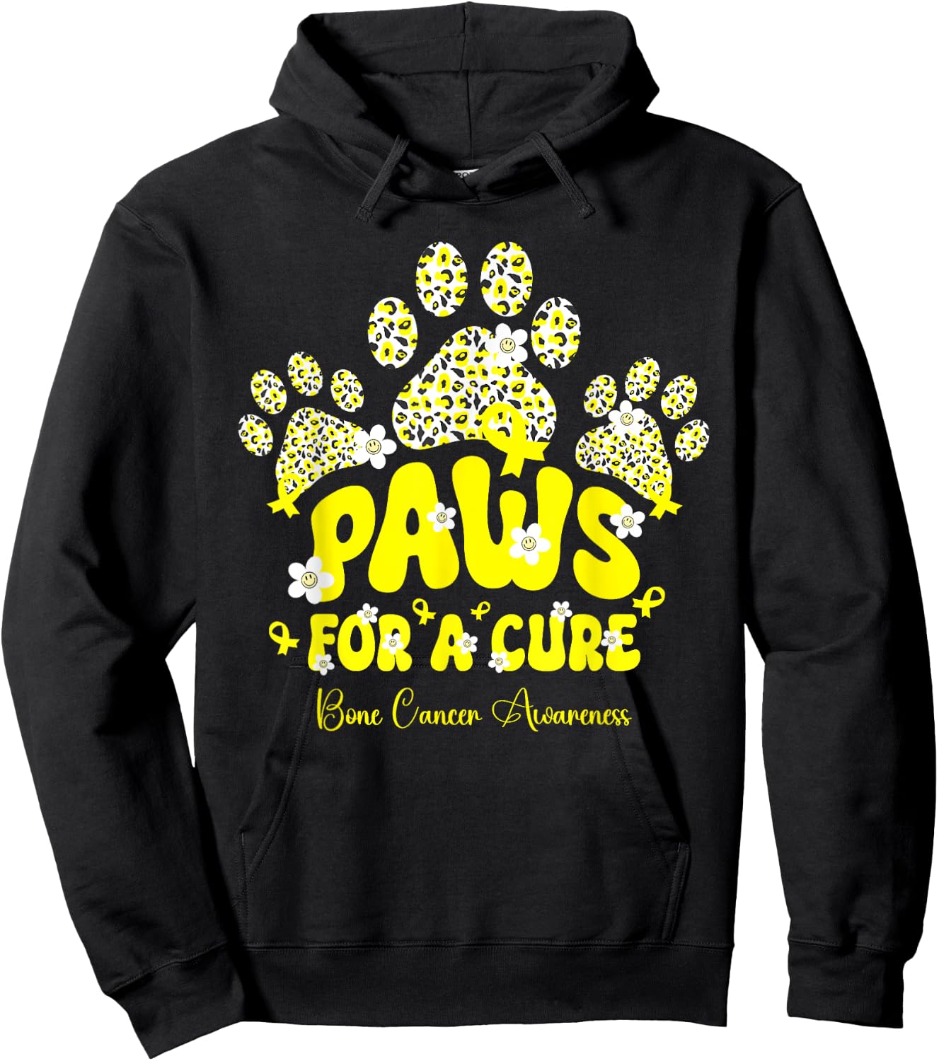 Paws For A Cure Bone Cancer Dog Paw Bone Cancer Awareness Women Kids Hoodie - Hoodie | Black