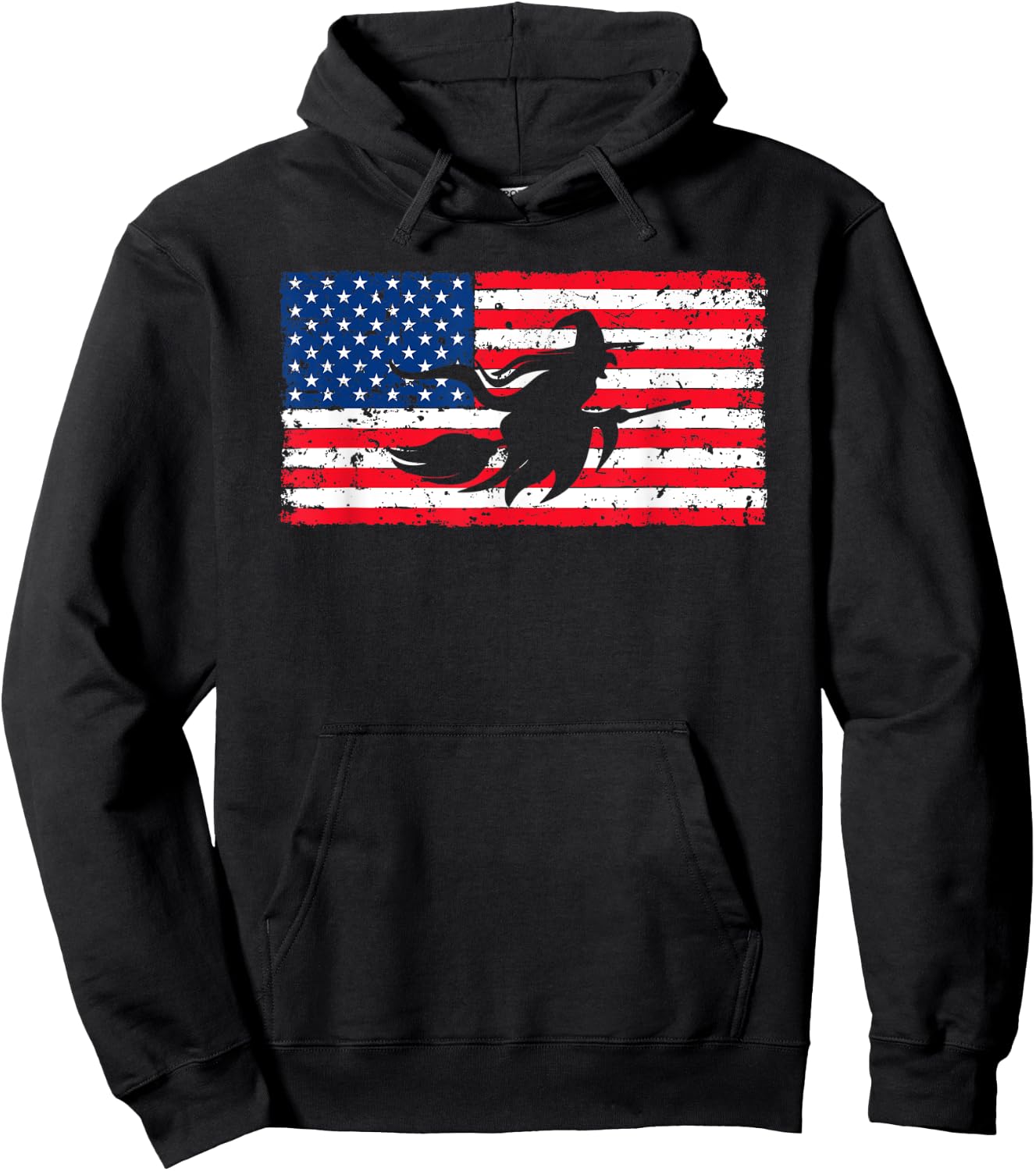 Witch American Flag July 4th USA Patriotic Halloween Kids Men Hoodie - Hoodie | Black