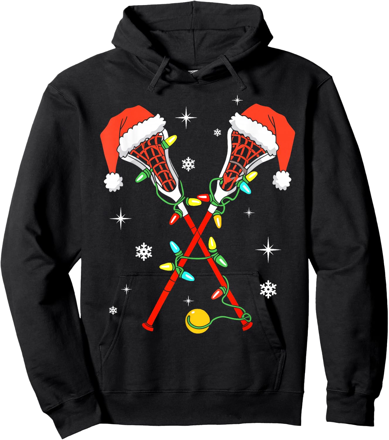 Lacrosse Player Xmas Lights Santa Hat Lacrosse Christmas Hoodie - Hoodie | Black