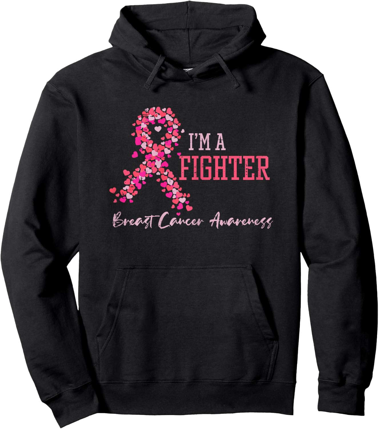 Fighter Pink Ribbon Hearts Breast Cancer Awareness Women Hoodie - Hoodie | Black