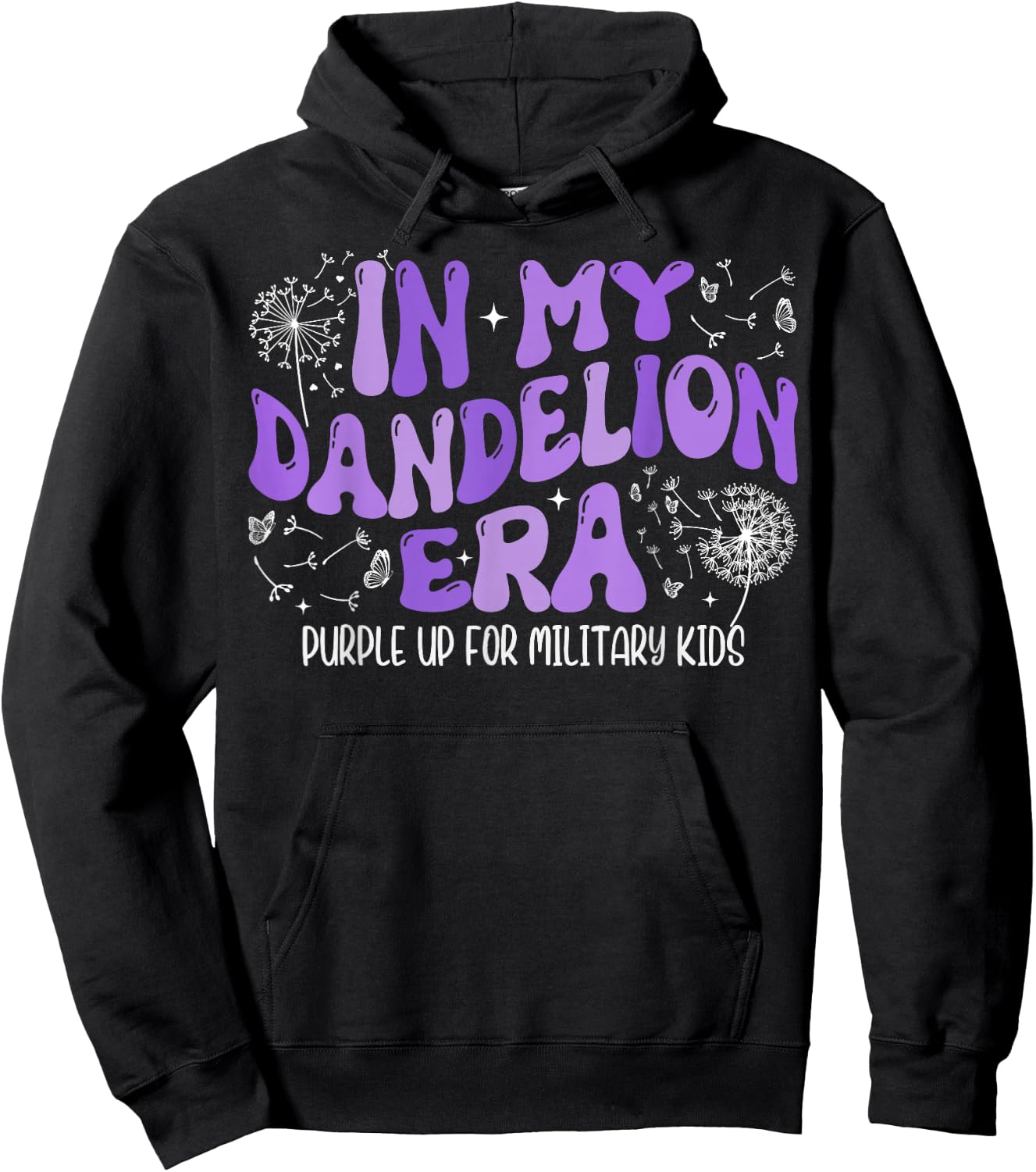 Groovy In My Dandelion Era Purple Up For Military Kids Month Hoodie - Hoodie | Black