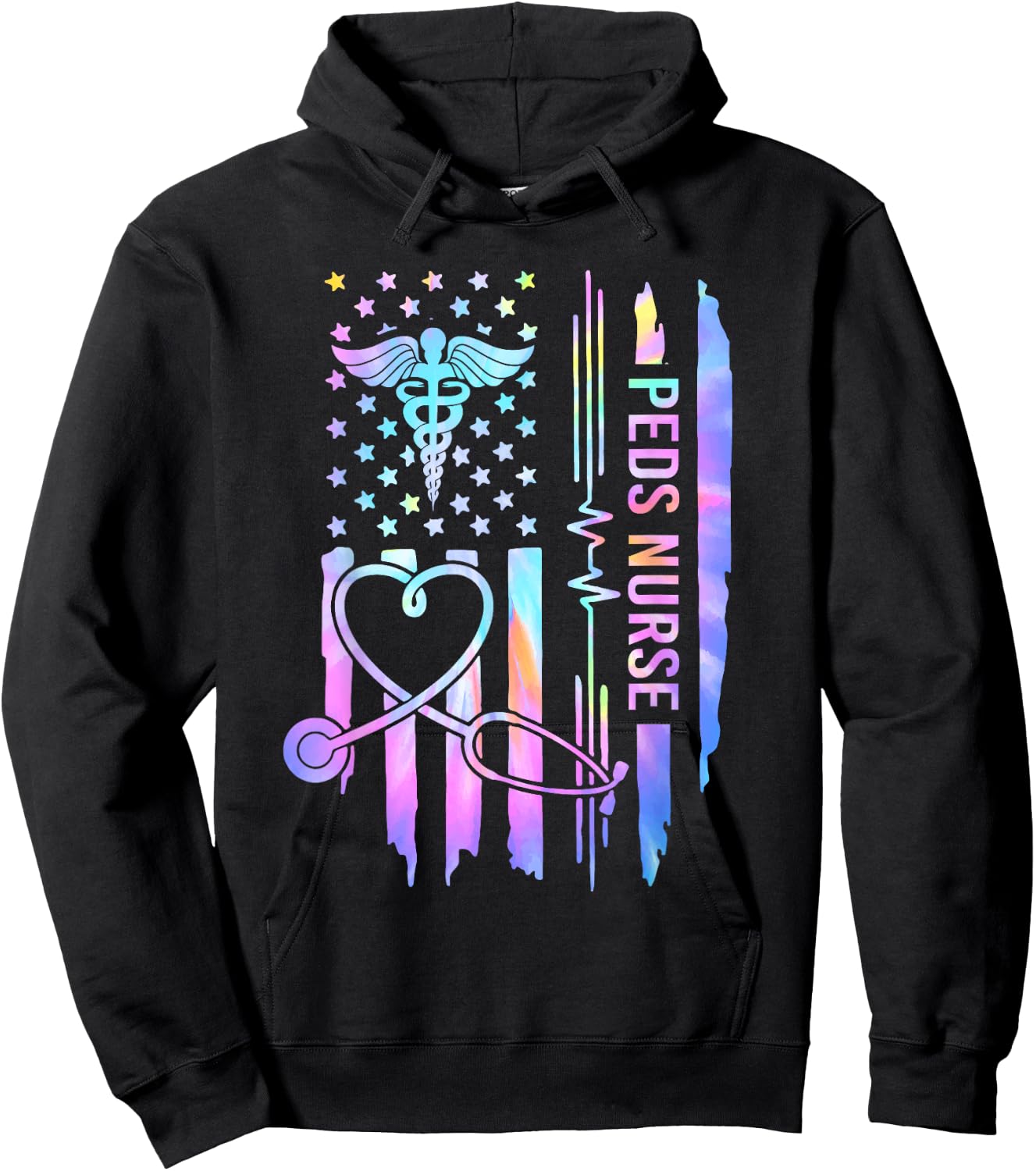 Pediatric Nurse PEDS Nursing Appreciation Pediatric USA Flag Hoodie - Hoodie | Black