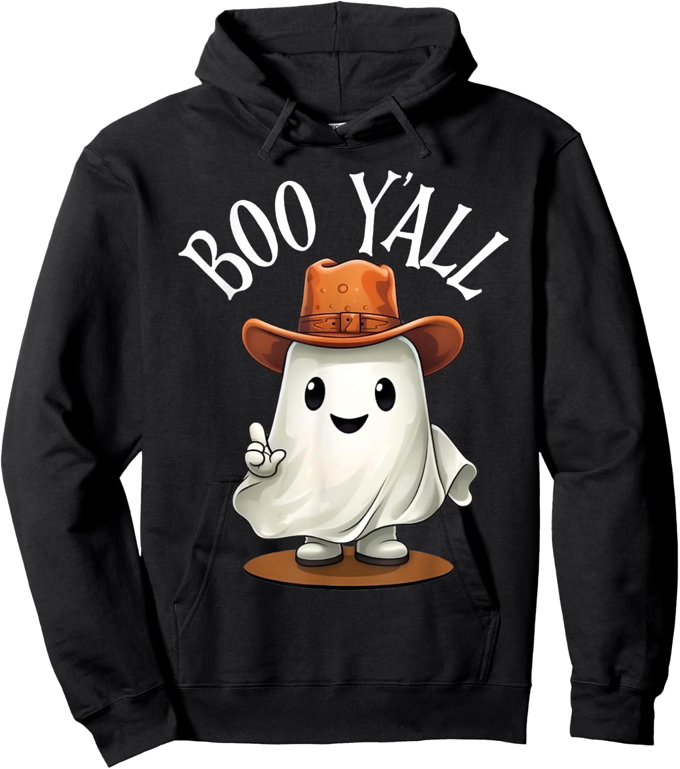 Boo Y'all Cowboy Hat Ghost Funny Halloween Costume Southern Hoodie - Hoodie | Black
