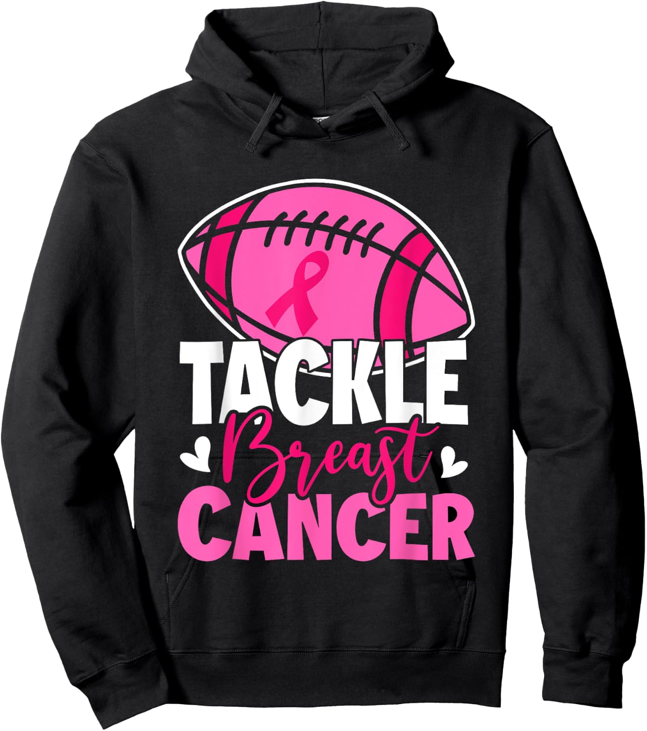 Football Breast Cancer Awareness Tackle Pink Ribbon Boy Kids Hoodie - Hoodie | Black