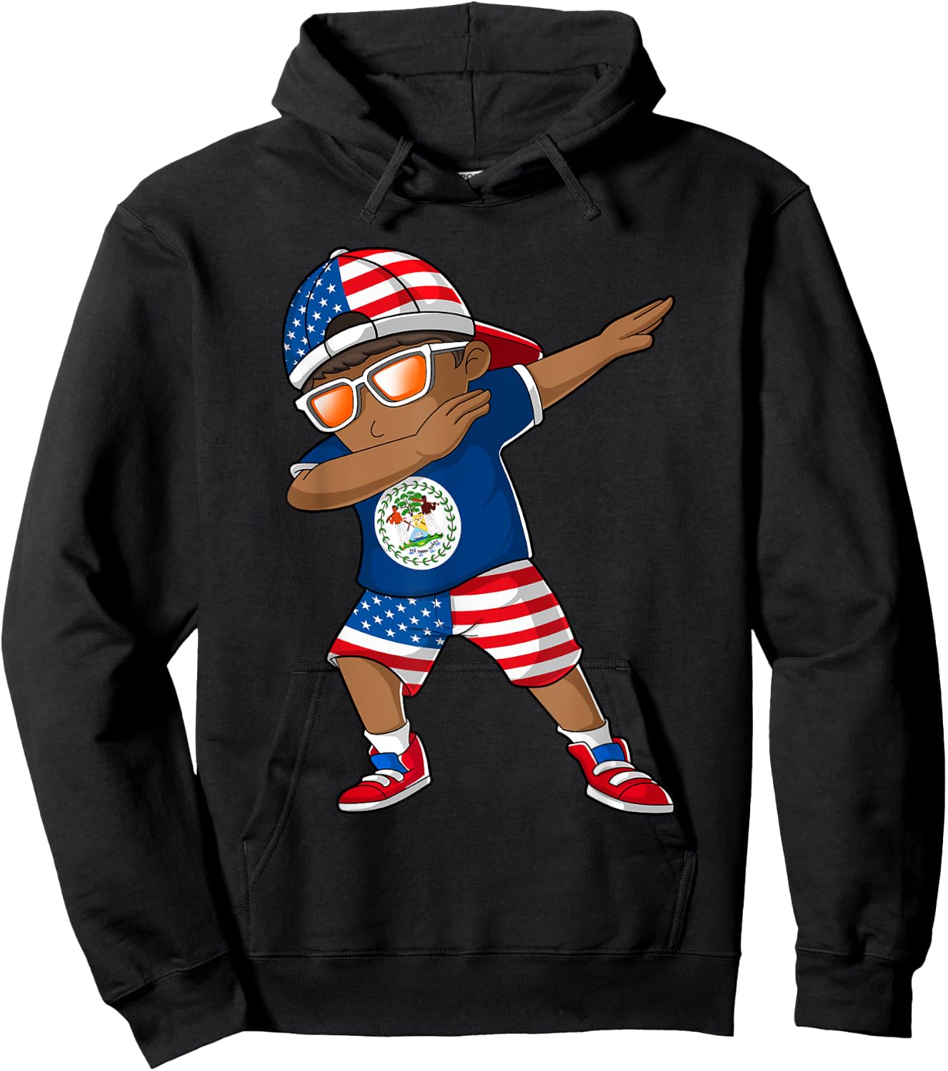 Half American Half Belizean Boy Kid Belize Flag Patriotic Hoodie - Hoodie | Black