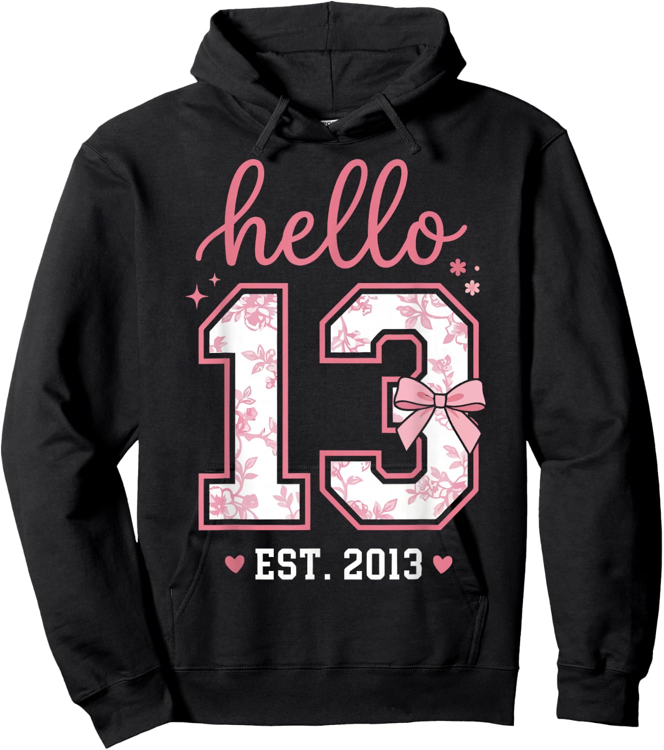 Hello Thirteen Est 2013 Coquette Bow 13th Birthday Girl Hoodie - Hoodie | Black