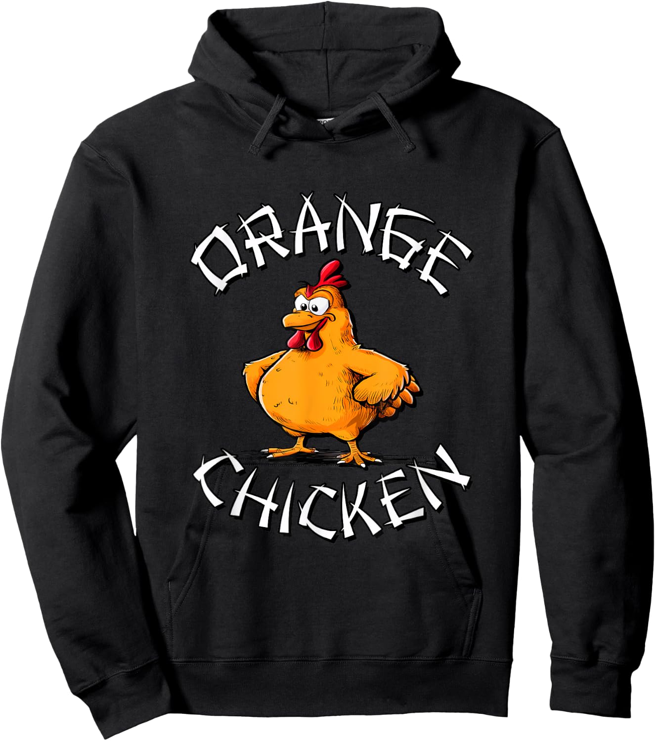 Redds Threads Orange Chicken -Adults Black Small Short Sleeve Classic Fit 100% Polyester Fun Cartoon Mandarin Collar Modern Unique Graphic Design Hoodie - Hoodie | Black