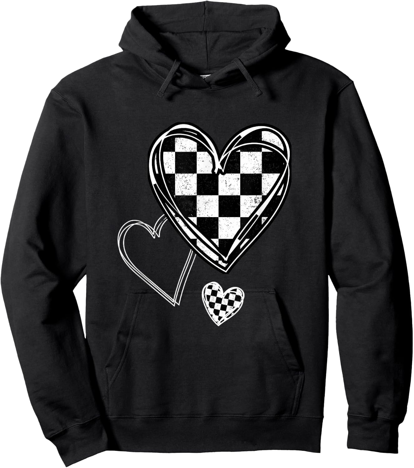 Race Car Checker Flag Racing Heart Auto Racer Hoodie - Hoodie | Black