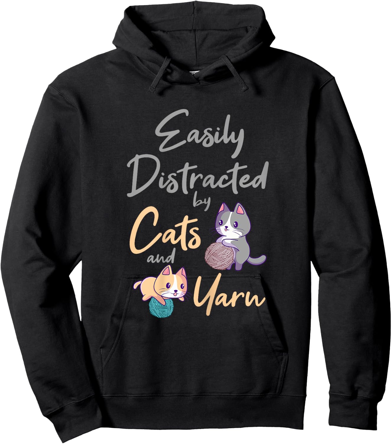 Easily Distracted By Cats And Yarn Cat Crochet Knitting Hoodie - Hoodie | Black