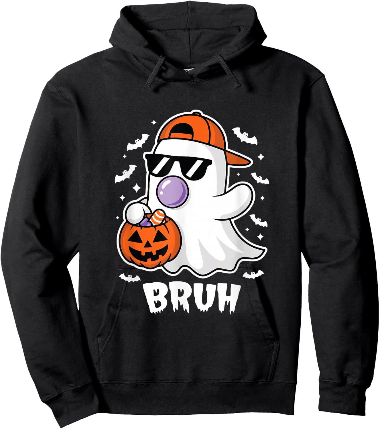 Bruh Ghost Bubble Gum Funny Halloween Costume Spooky Season Hoodie - Hoodie | Black