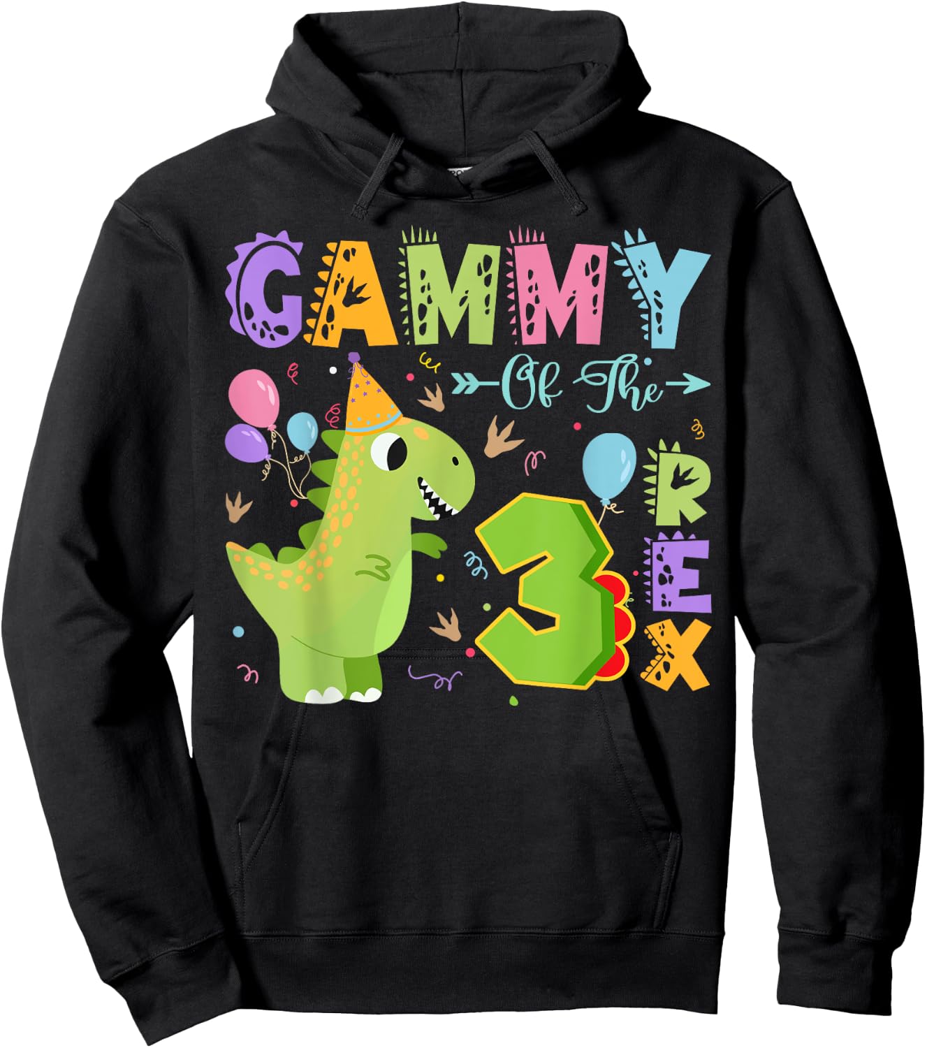 Gammy Of The Three Rex 3Rd Birthday Dinosaur Party Hoodie - Hoodie | Black