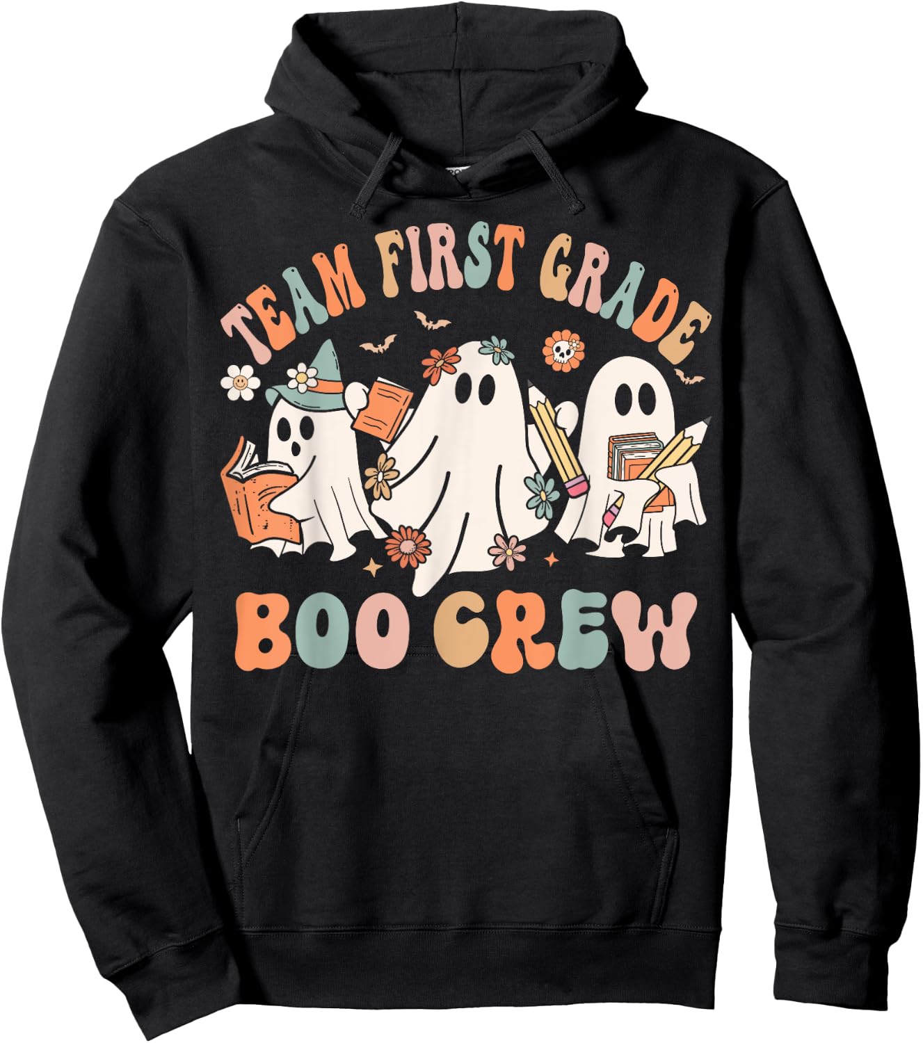 Team First Grade Boo Crew Cute First Grade Teacher Halloween Hoodie - Hoodie | Black
