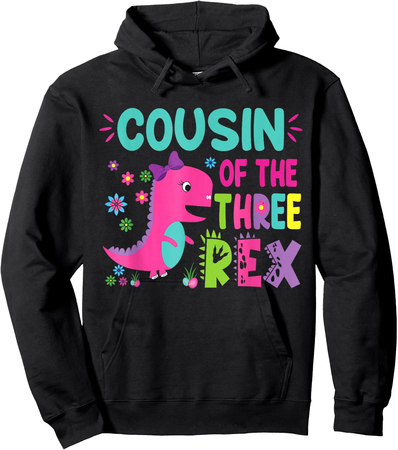 Cousin of the Three Rex Birthday Dinosaur Family Matching Hoodie - Hoodie | Black