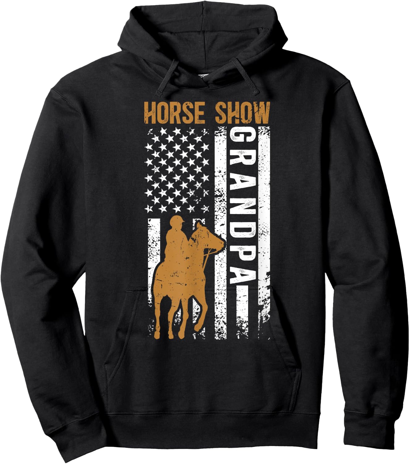 Horse Show Grandpa US Flag Equestrian Grandfather Hoodie - Hoodie | Black