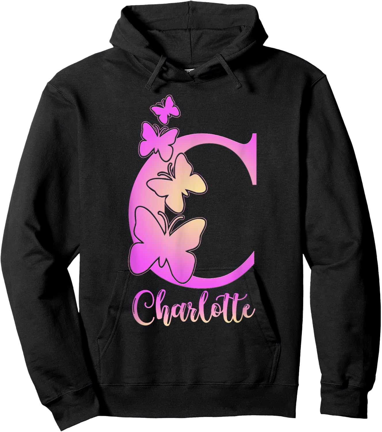 Charlotte, cute personalized butterfly custom kid girls name Hoodie - Hoodie | Black