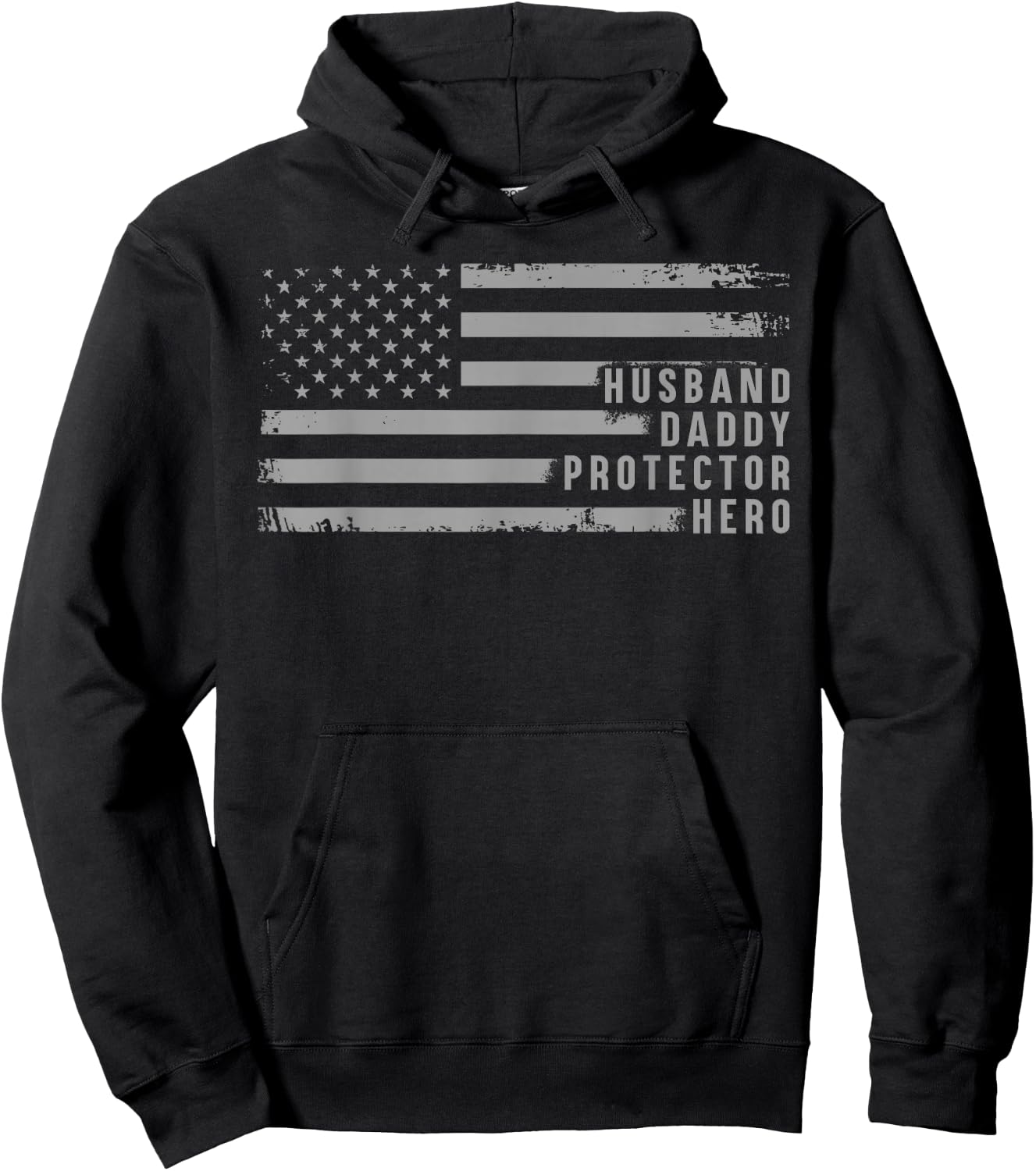 Husband Daddy Protector Hero Fathers Day American Flag Hoodie - Hoodie | Black