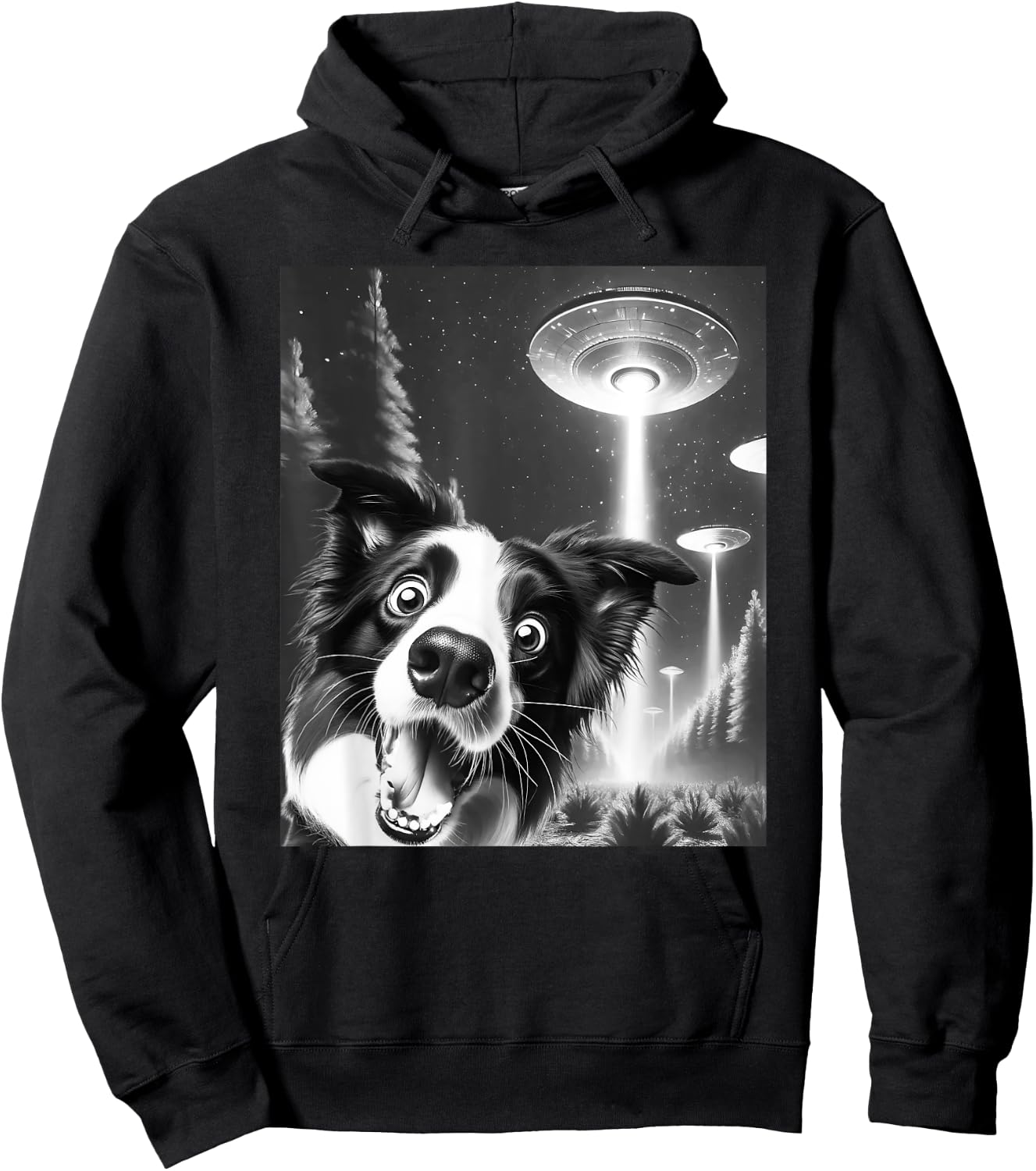 Funny Border Collie Alien UFO Taking a Selfie Dog Mom Dad Men Women Girls Kids Hoodie - Hoodie | Black