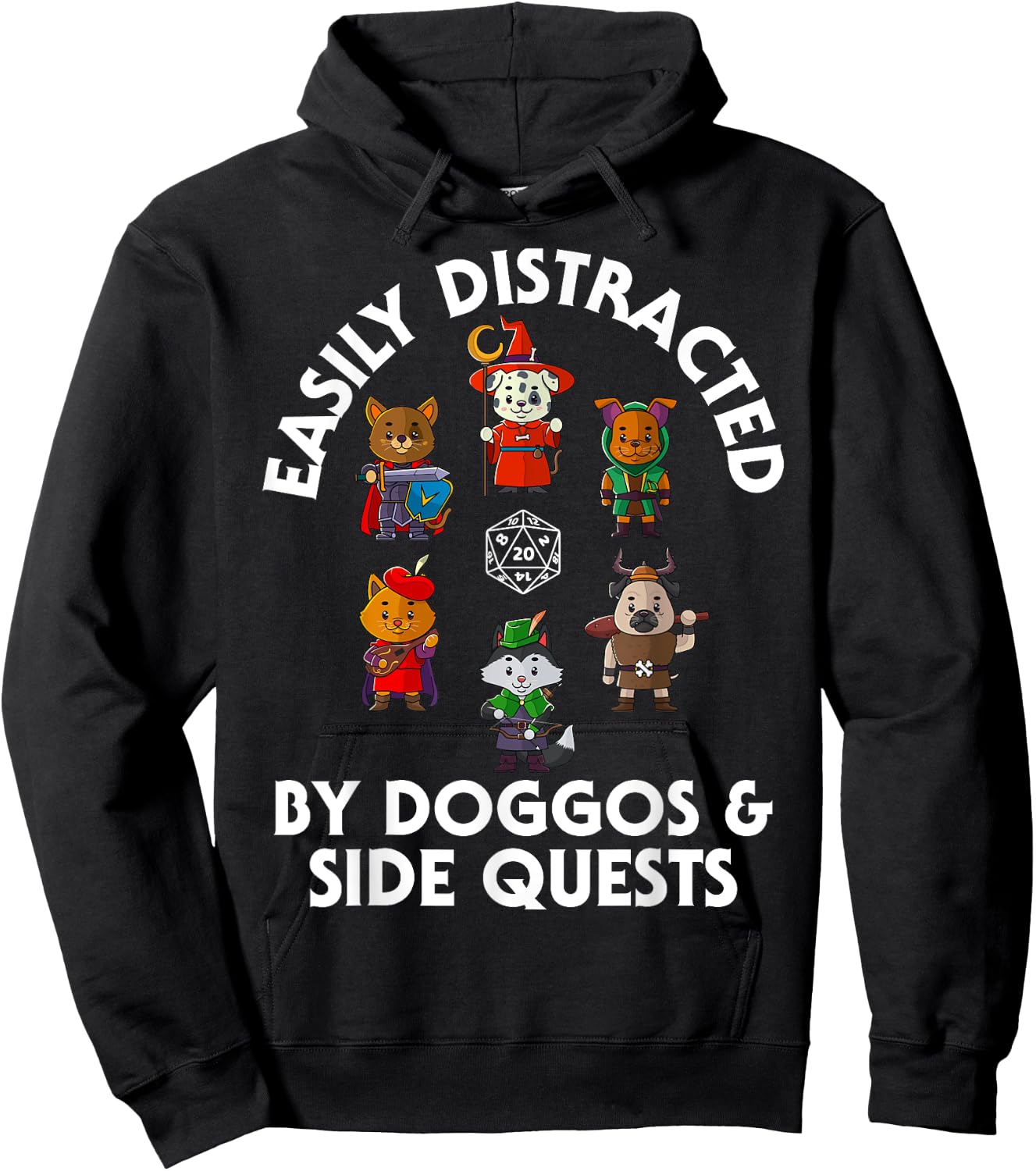 D20 Dice Tabletop Gamer Store RPG Gamer Doggos Side Quests Dogs Nerdy Dog Men Women Kids Hoodie - Hoodie | Black