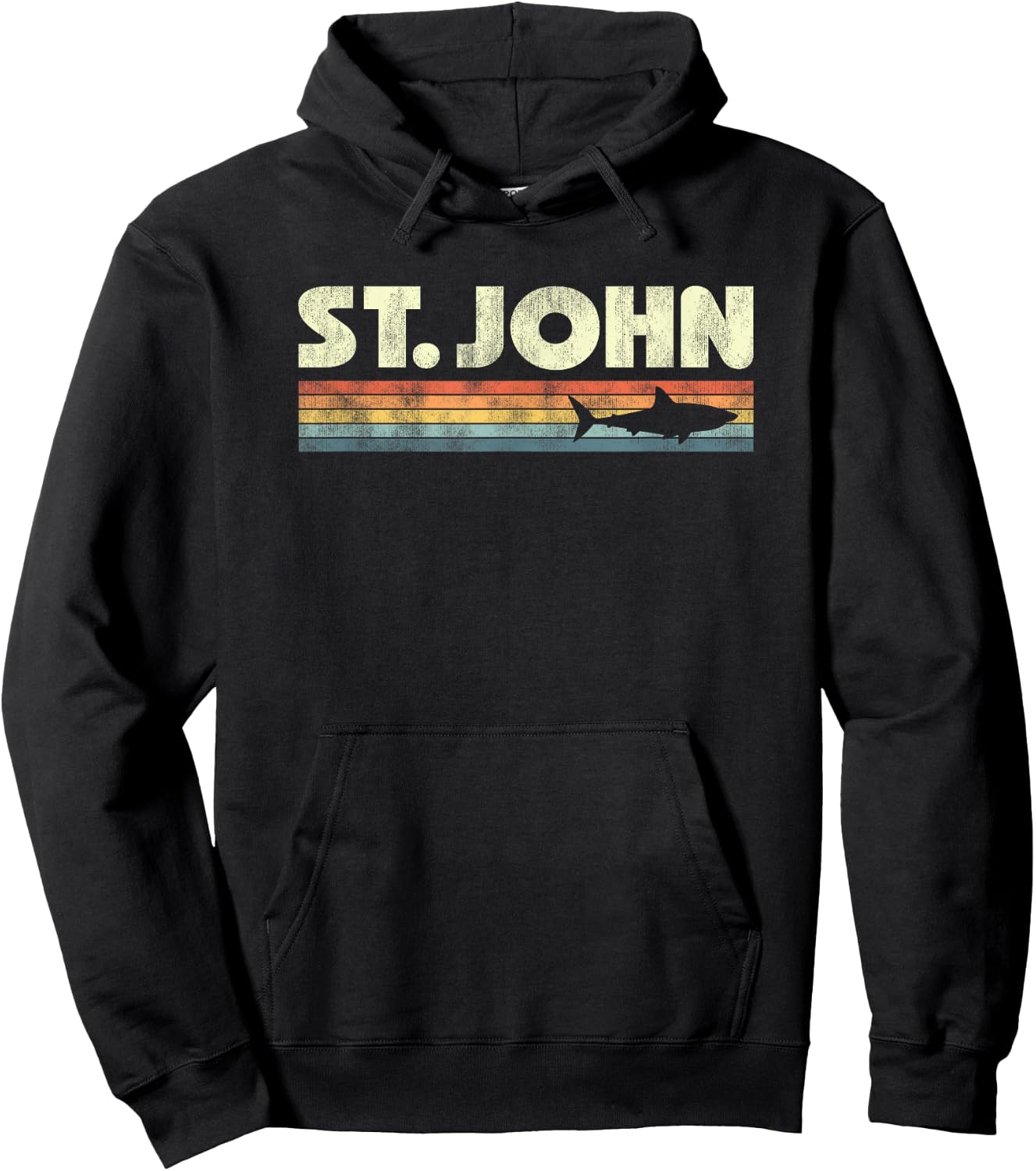 Retro St John USVI Shark Vintage Souvenir Boys Girls Hoodie - Hoodie | Black