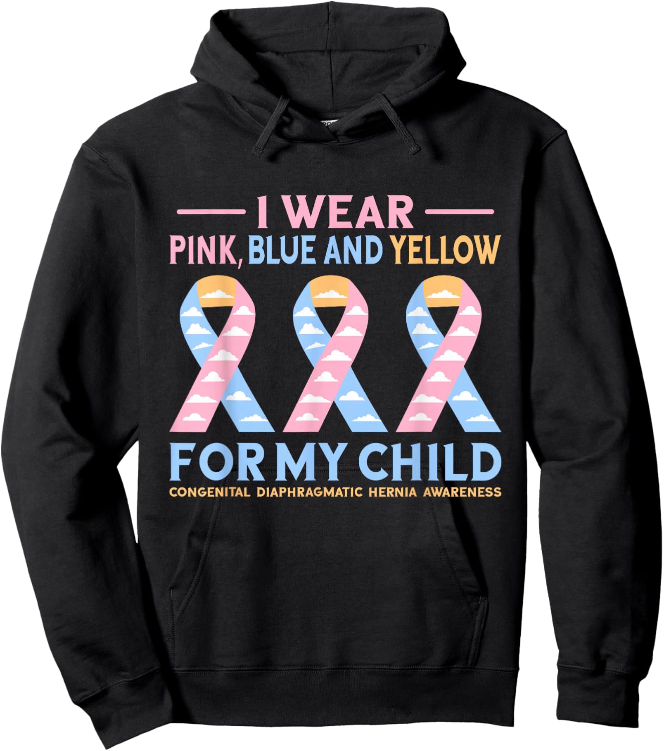 Pink Blue Yellow Congenital Diaphragmatic Hernia Awareness Hoodie - Hoodie | Black