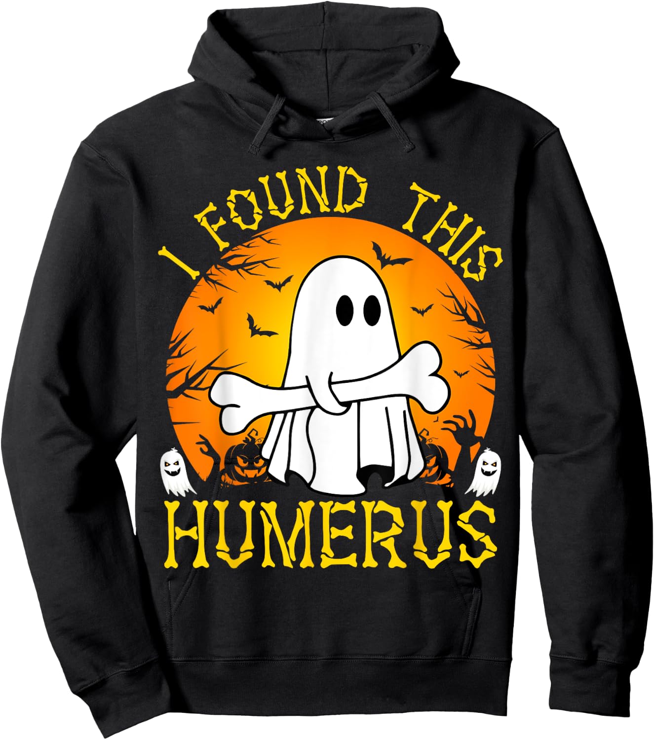 I Found This Humerus Funny Halloween Ghost Bone Spooky Hoodie - Hoodie | Black