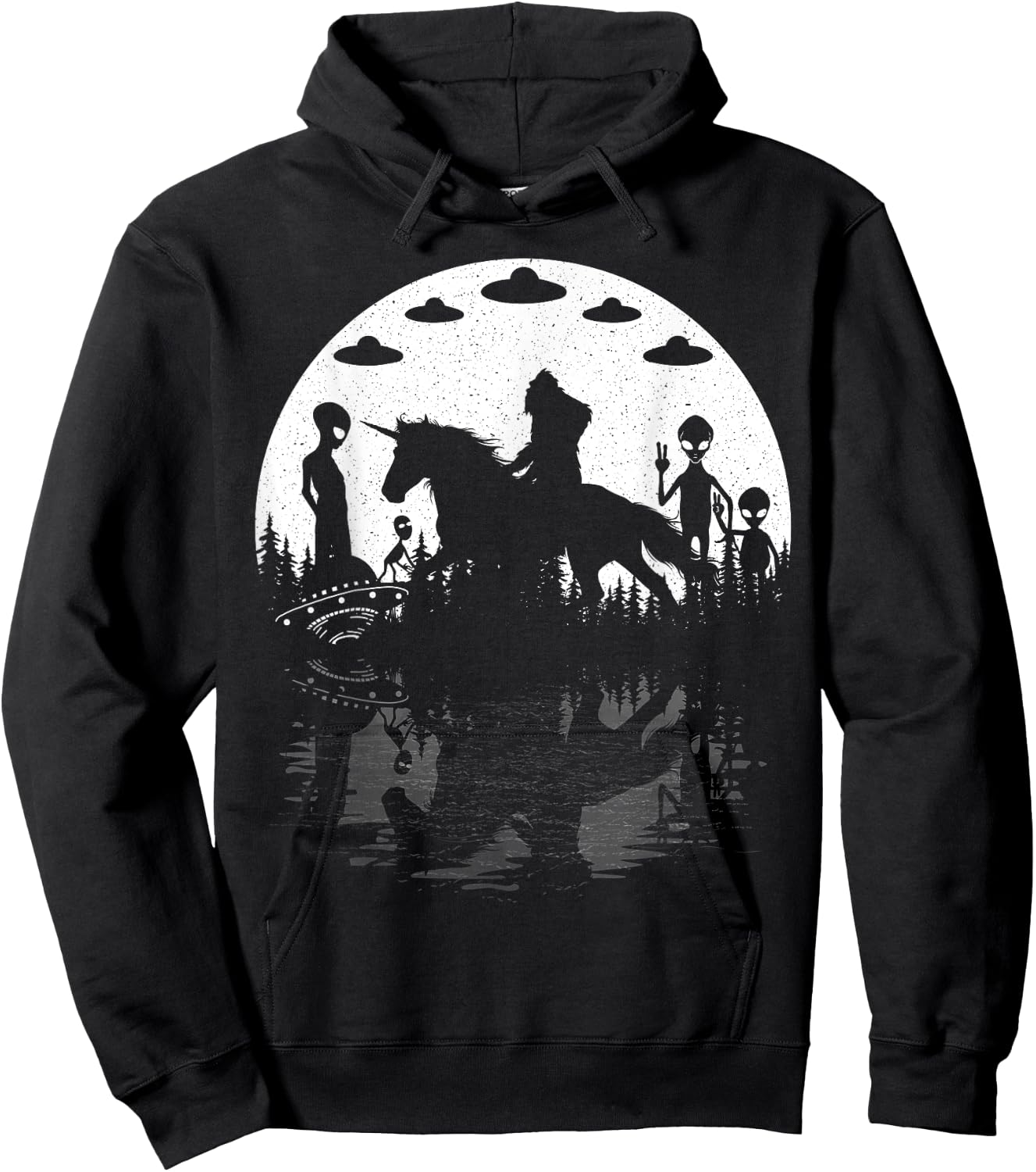 Bigfoot Riding Unicorn! Funny Sasquatch Ufo Cryptid Aliens Hoodie - Hoodie | Black