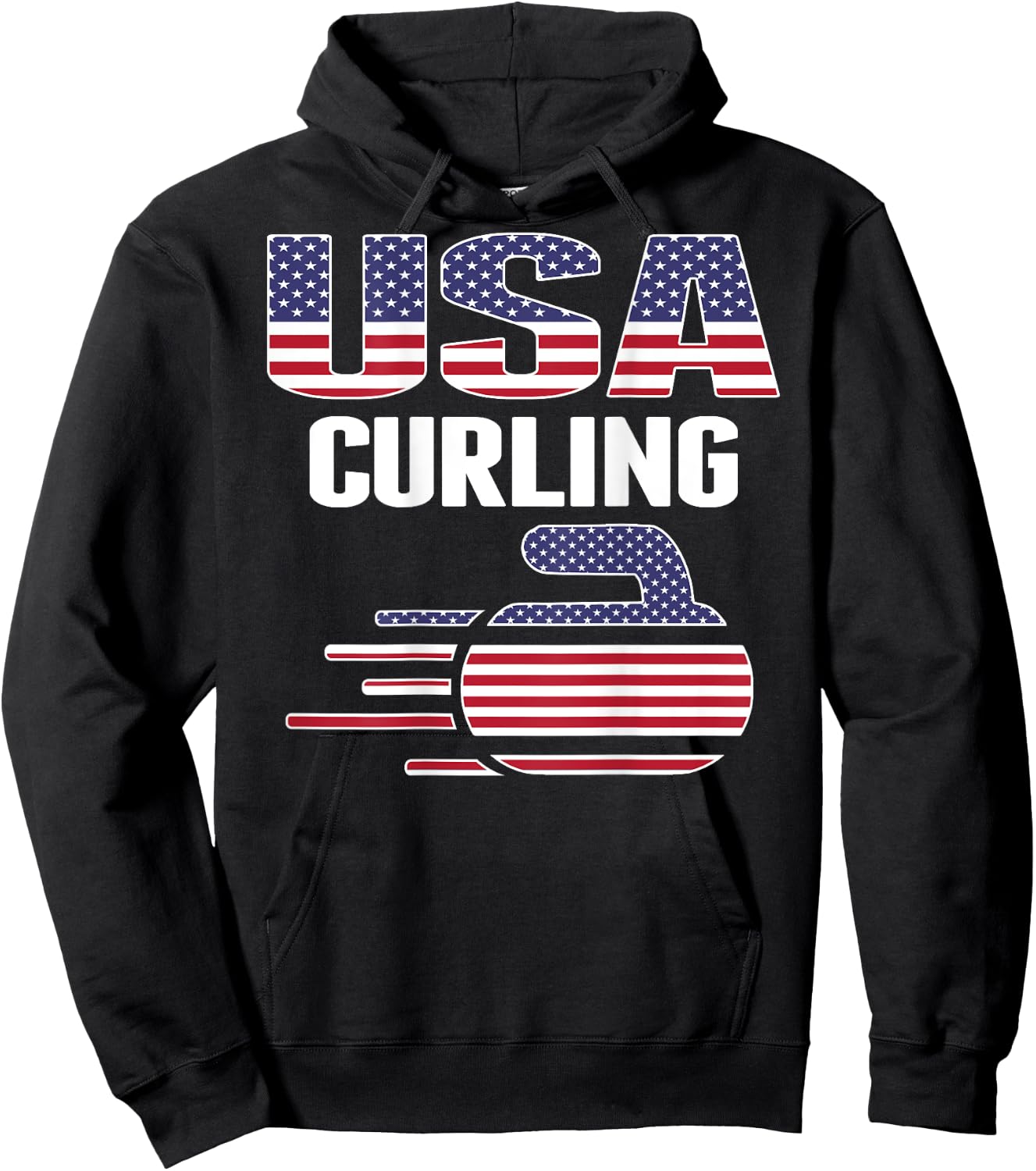 USA Team Curling Rock Jersey American Flag Winter Sport Gift Kids Men Hoodie - Hoodie | Black