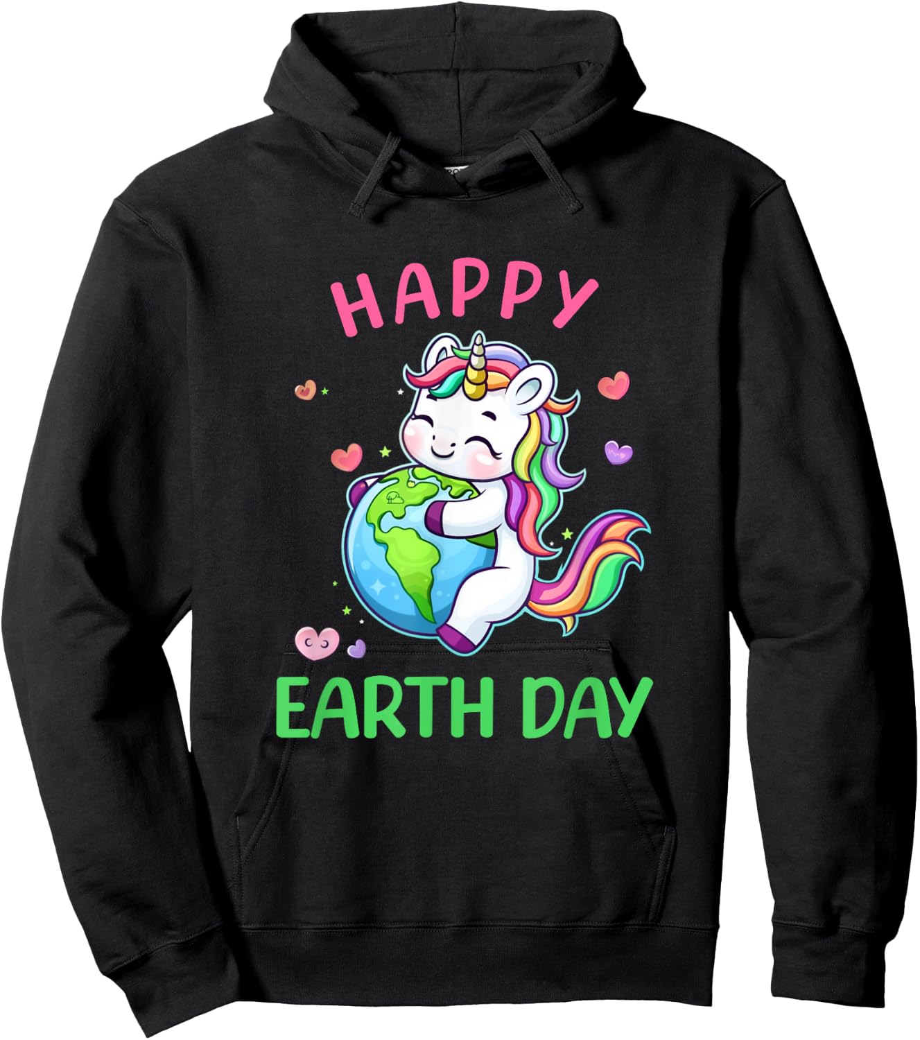 Cute Unicorn Happy Earth Day Groovy Women Girls Kids Hoodie - Hoodie | Black