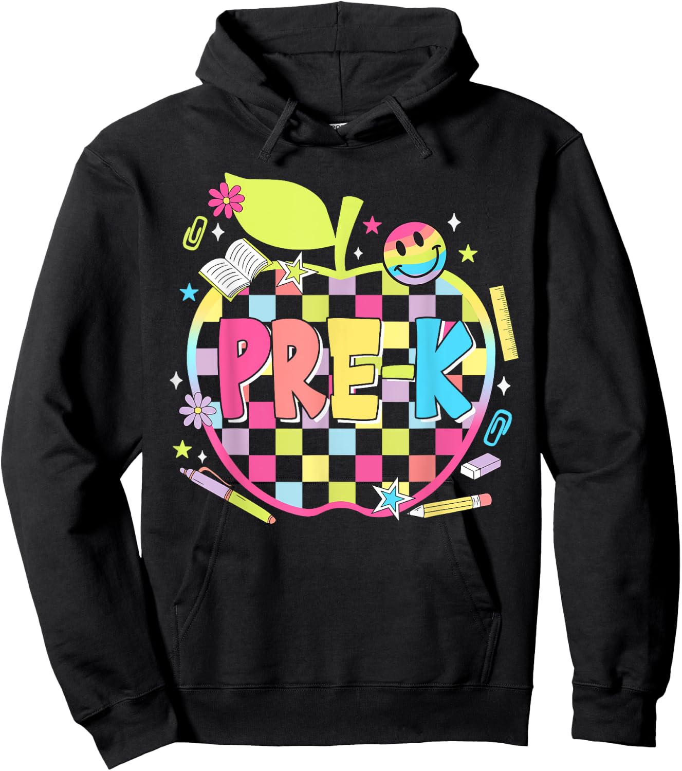 Pre-K Teachers Apples Retro Smile Face Back To School Hoodie - Hoodie | Black