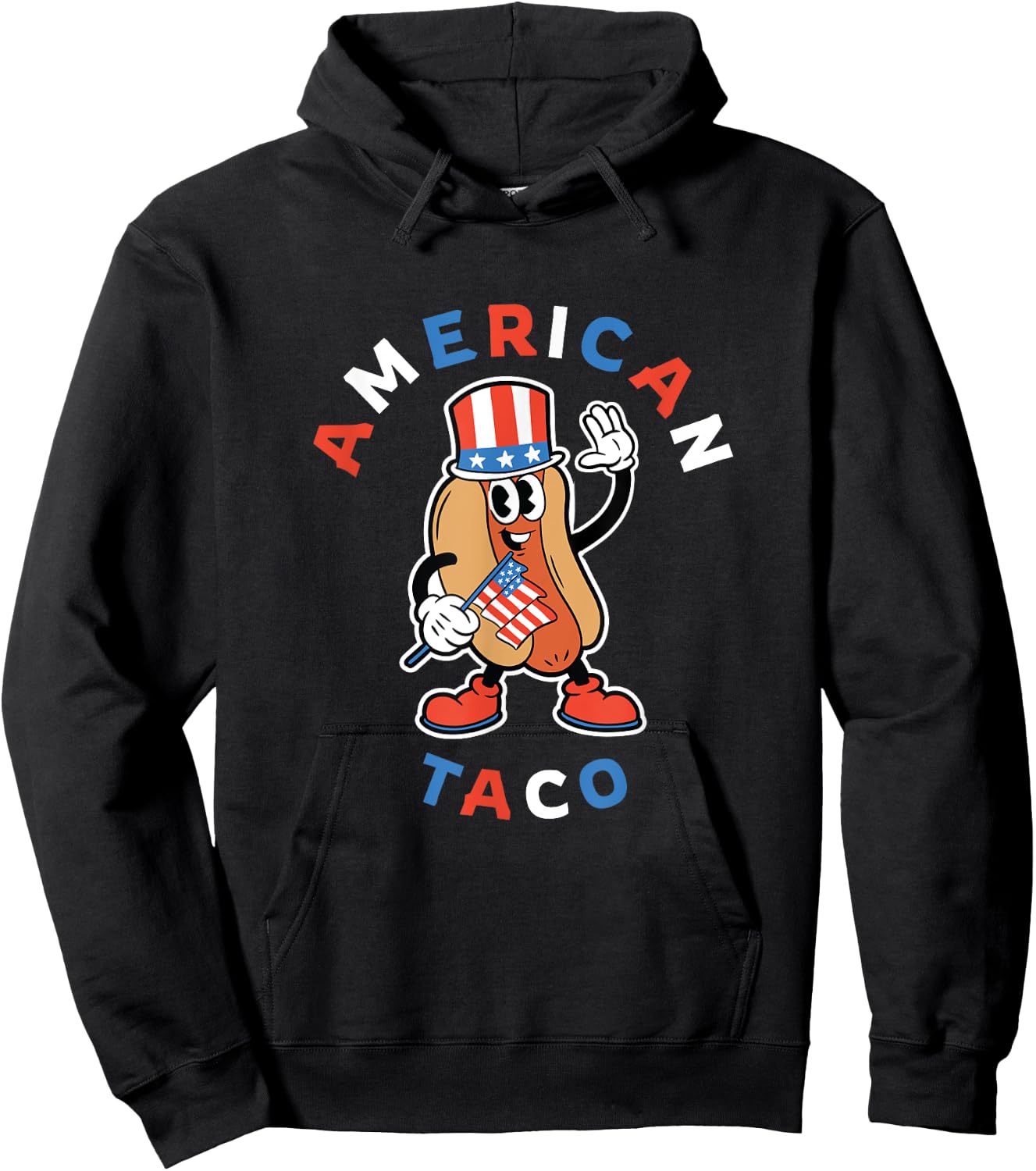 4th of July American Taco Patriotic Hot Dog Funny Graphic Hoodie - Hoodie | Black