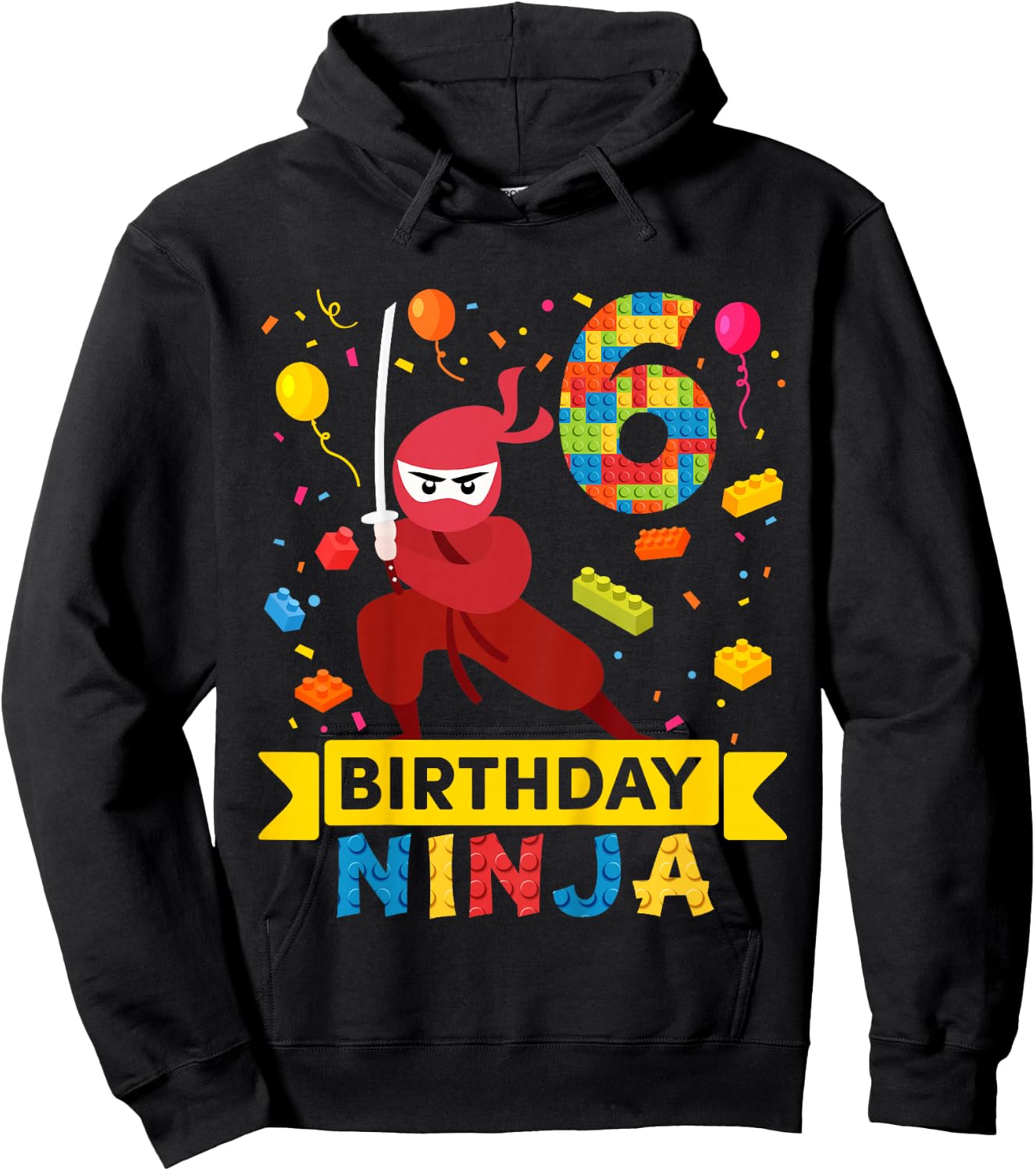 Kids 6 Year Old Building Blocks Ninja 6th Birthday Boy Hoodie - Hoodie | Black