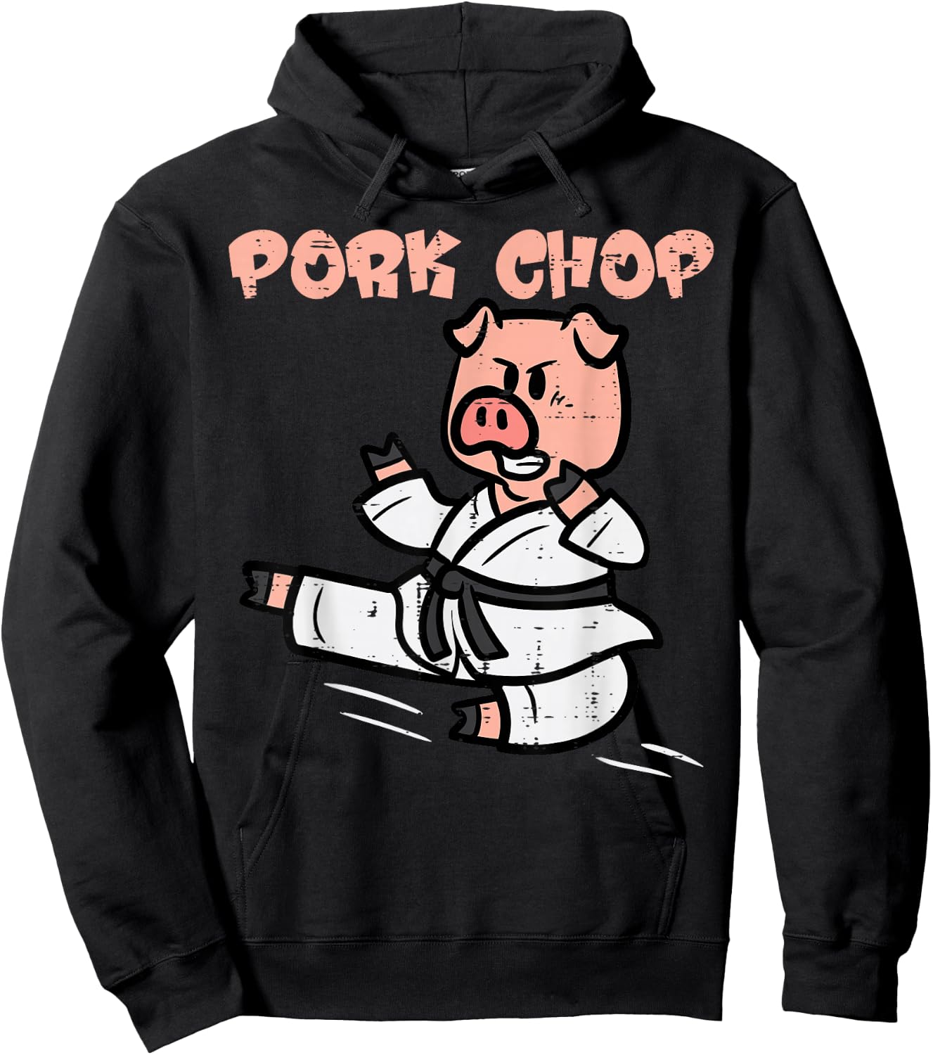 Pig Karate Pork Chop Funny Hog Swine Pun Men Boys Kids Women Hoodie - Hoodie | Black