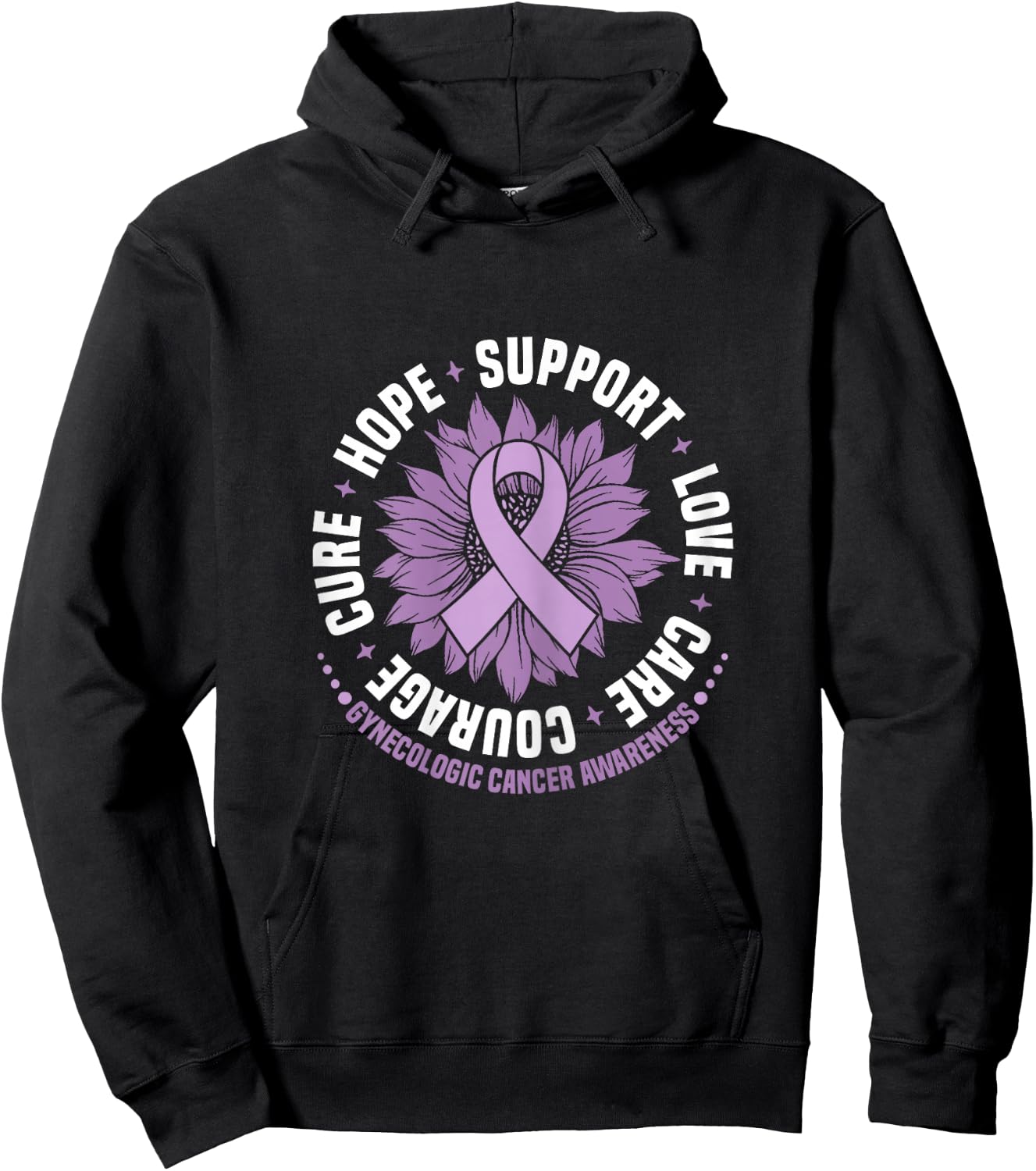 Gynecologic Cancer Awareness Hope Support Love Cure Courage Hoodie - Hoodie | Black