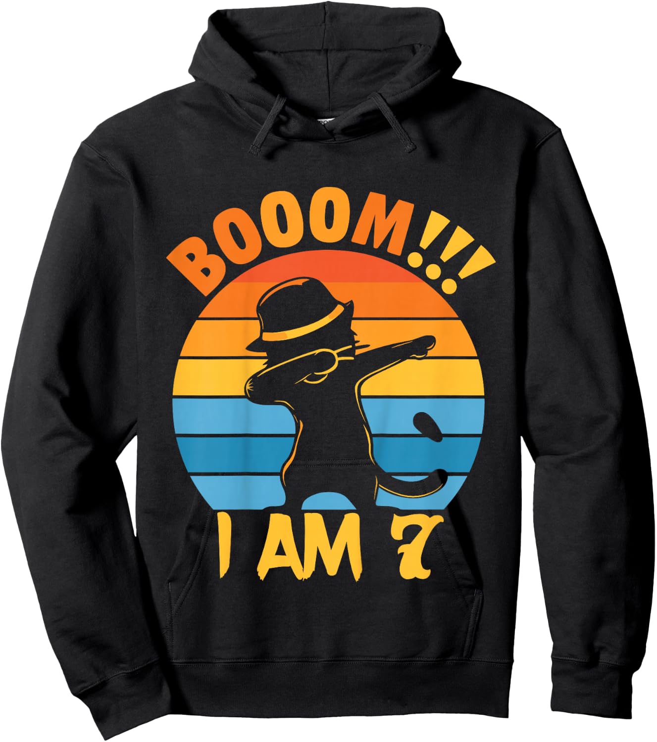 Kids 7th Birthday Cat Dabbing 7 Year Old Birthday Boy Girl Hoodie - Hoodie | Black