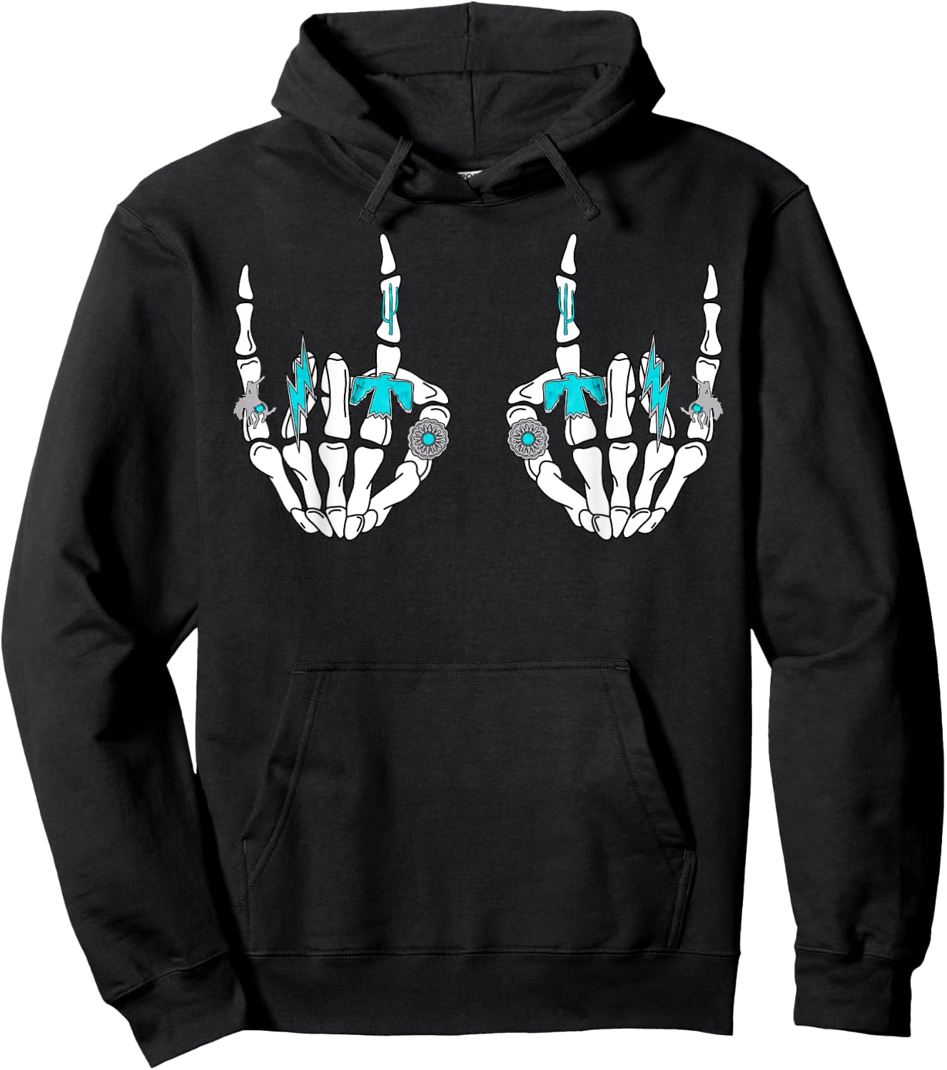 Western Rock On Skeleton Hands Rock And Roll Cowgirl Cowboy Hoodie - Hoodie | Black